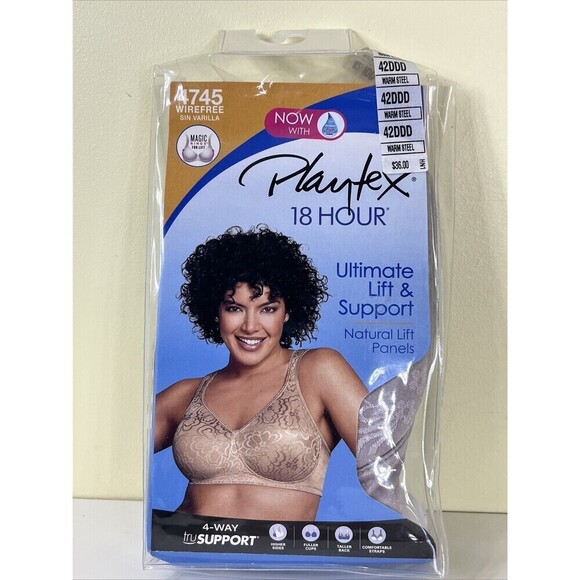 Playtex 18 Hour Ultimate Lift & Support Bra Wirefree 4745 Warm Steel 42DDD NEW - Picture 1 of 5